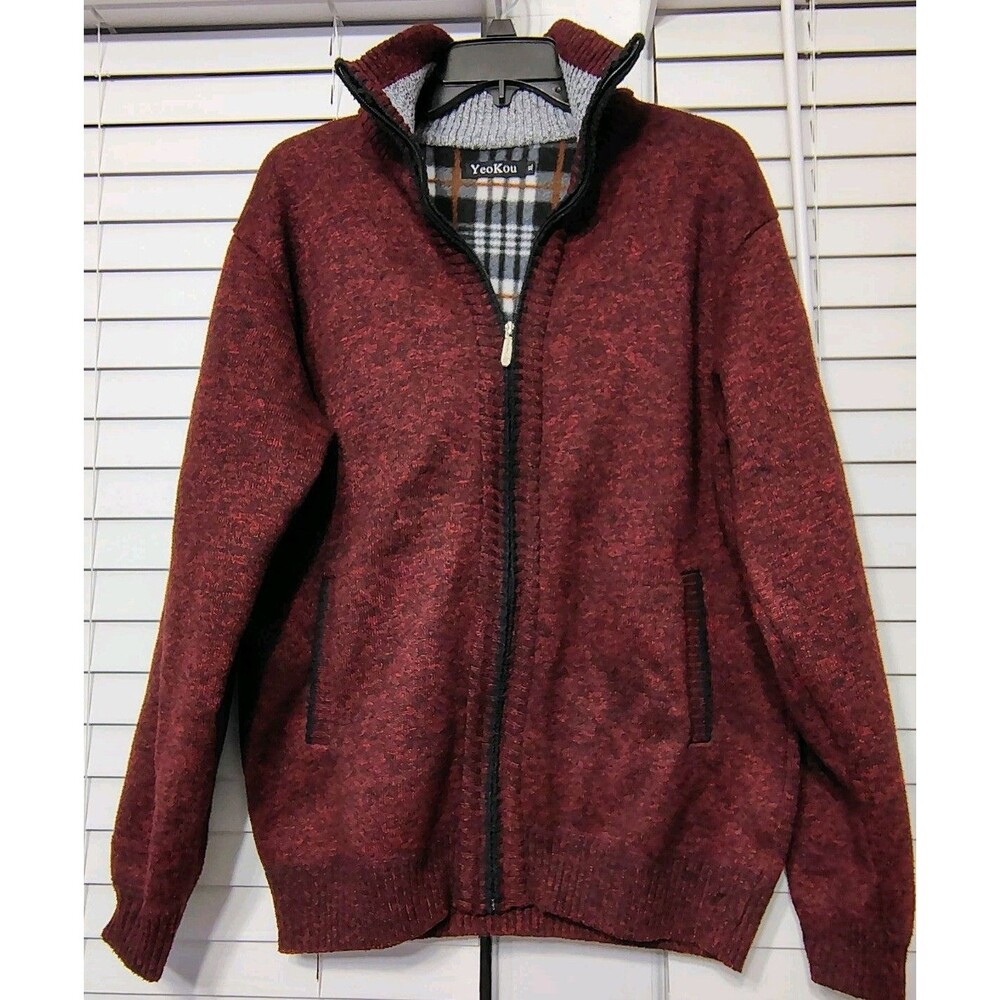 Yeo Kou Mens Cashmere Blend Cardigan Zip Up XL Mens Luxury  Red Lined Sweater